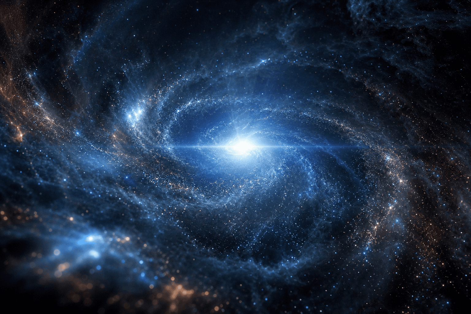 A galaxy being born from a brilliant core of light